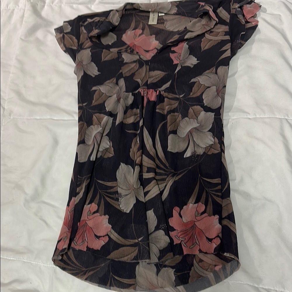 Free People Floral Black and Pink Women's Top